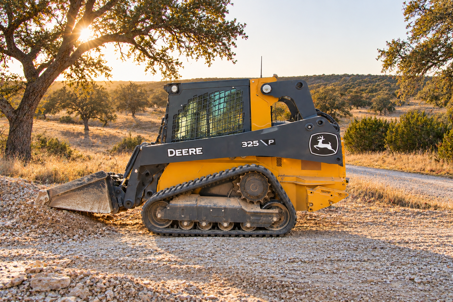 John Deere 325 P compact track loader with enclosed cab on a North Texas worksite